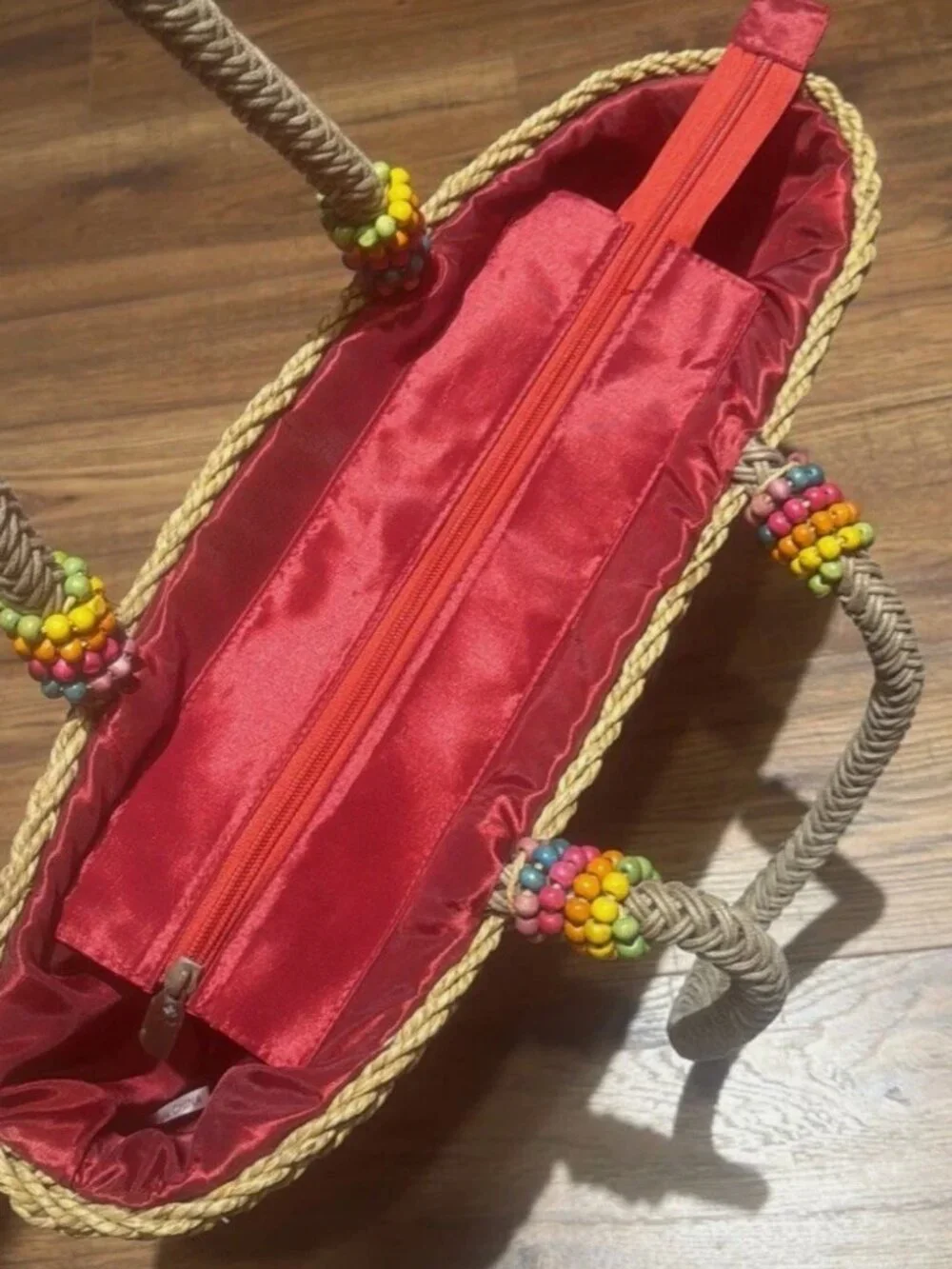 Sun And Sand Purse Straw Woven Tote Zip Closure 2 Pockets Inside Rainbow Colors